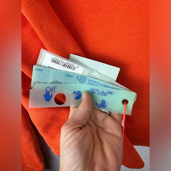 Off-White Virgil Abloh Black Logo Hand Signs Orange Hoodie XL Deadstock 2013 - Picture 11 of 16